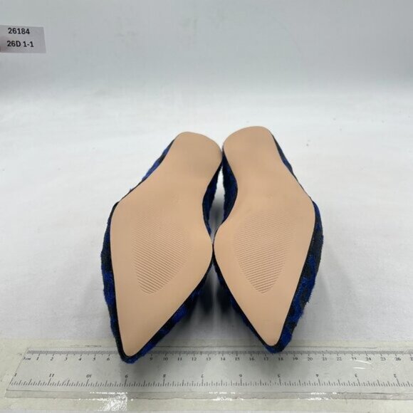 FOWT Blue Pointed Toe Arched Heel Pumps Solid Color Suede Side V Cut Loafers - Picture 7 of 8